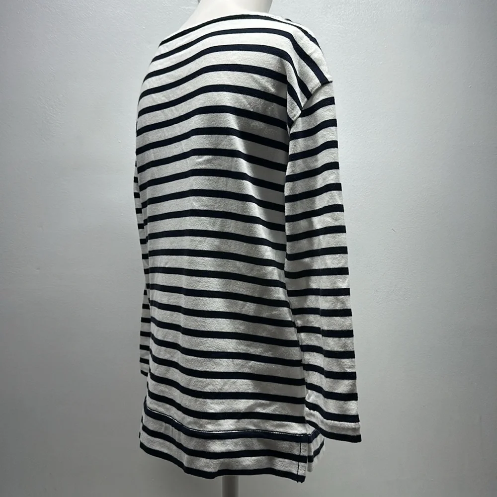 Kate Spade Beware of Sharks Shirt Boatneck Top 3/4 Sleeve Striped Black White XS